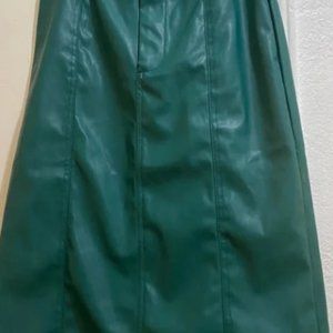 NSR Teal Midi Leather Skirt